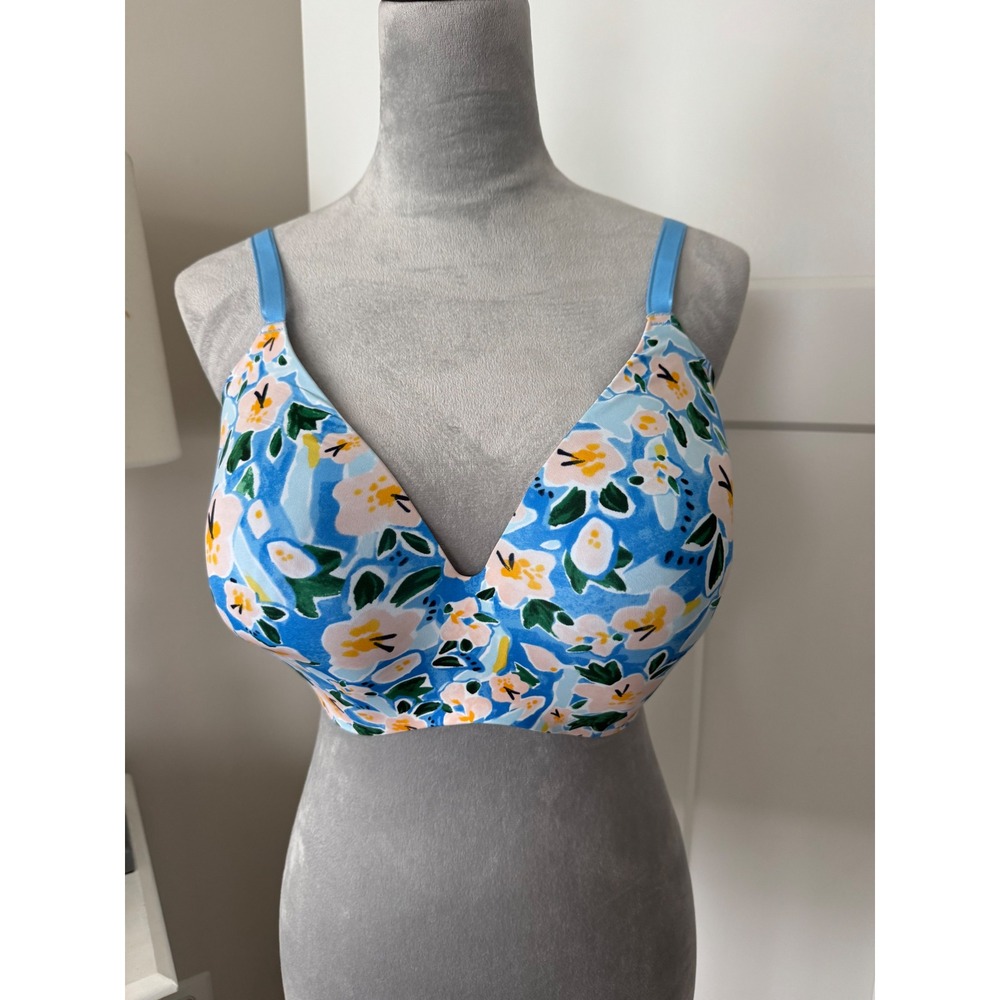 Knix Wireless Seamless everyday Bra Blue Floral Botanical Print Size 8 NWT